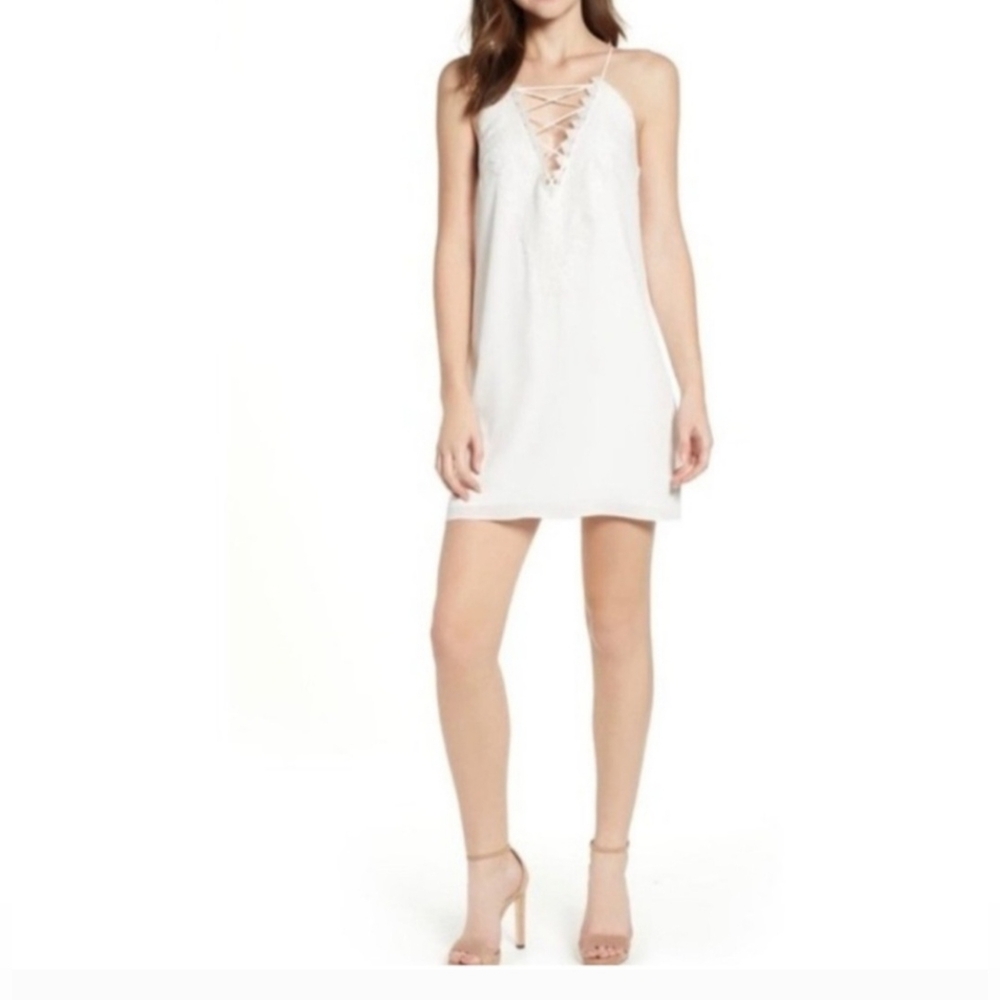 ⭐️WAYF Posie Slipdress Ivory White Lace Up Dress